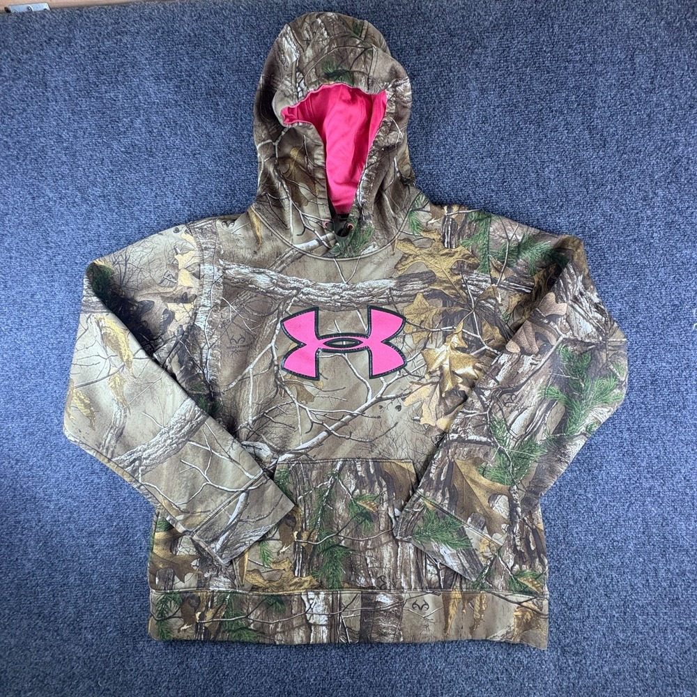 Under Armour Hoodie Womens XL Brown Realtree Xtra Camo Fleece Lined Semi Fitted